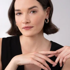 Rose Gold Station Caviar Hoop Earrings