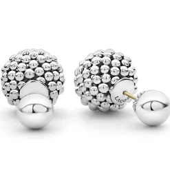 Silver Beaded Front-Back Earrings