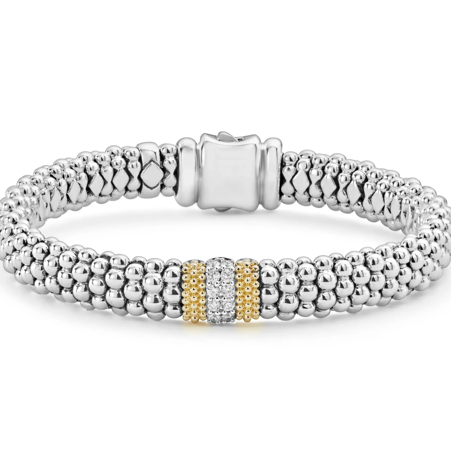 Single Station Diamond Caviar Bracelet | 9mm