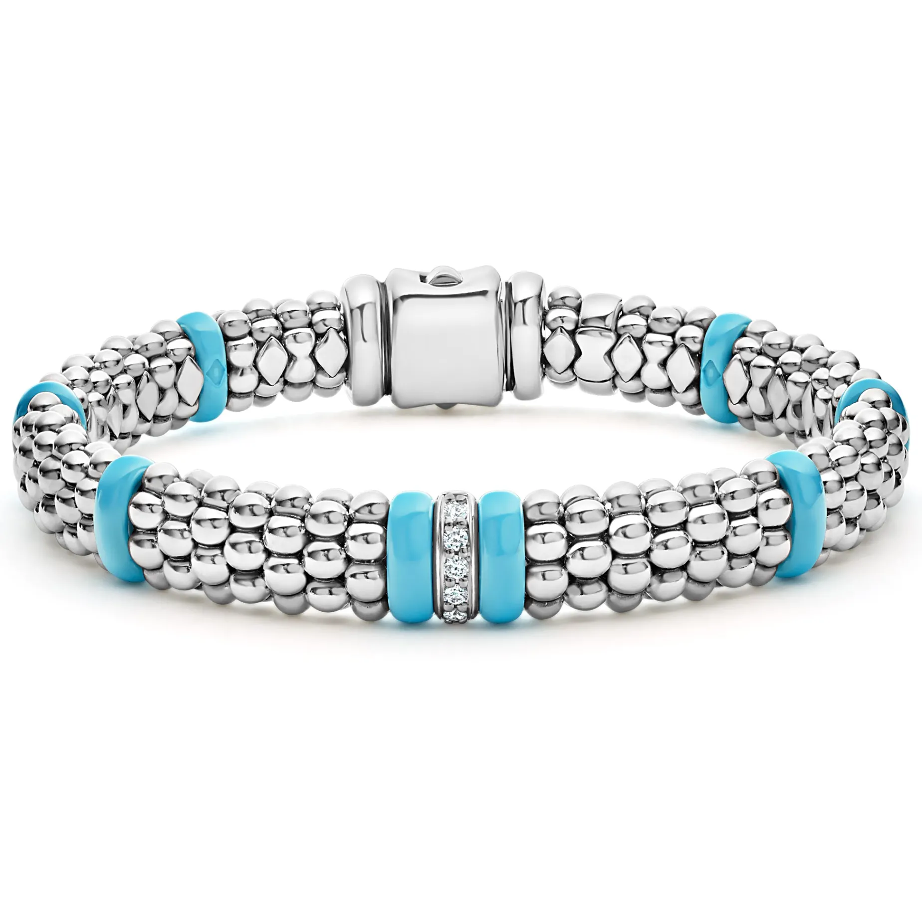Single Station Diamond Caviar Bracelet | 9mm