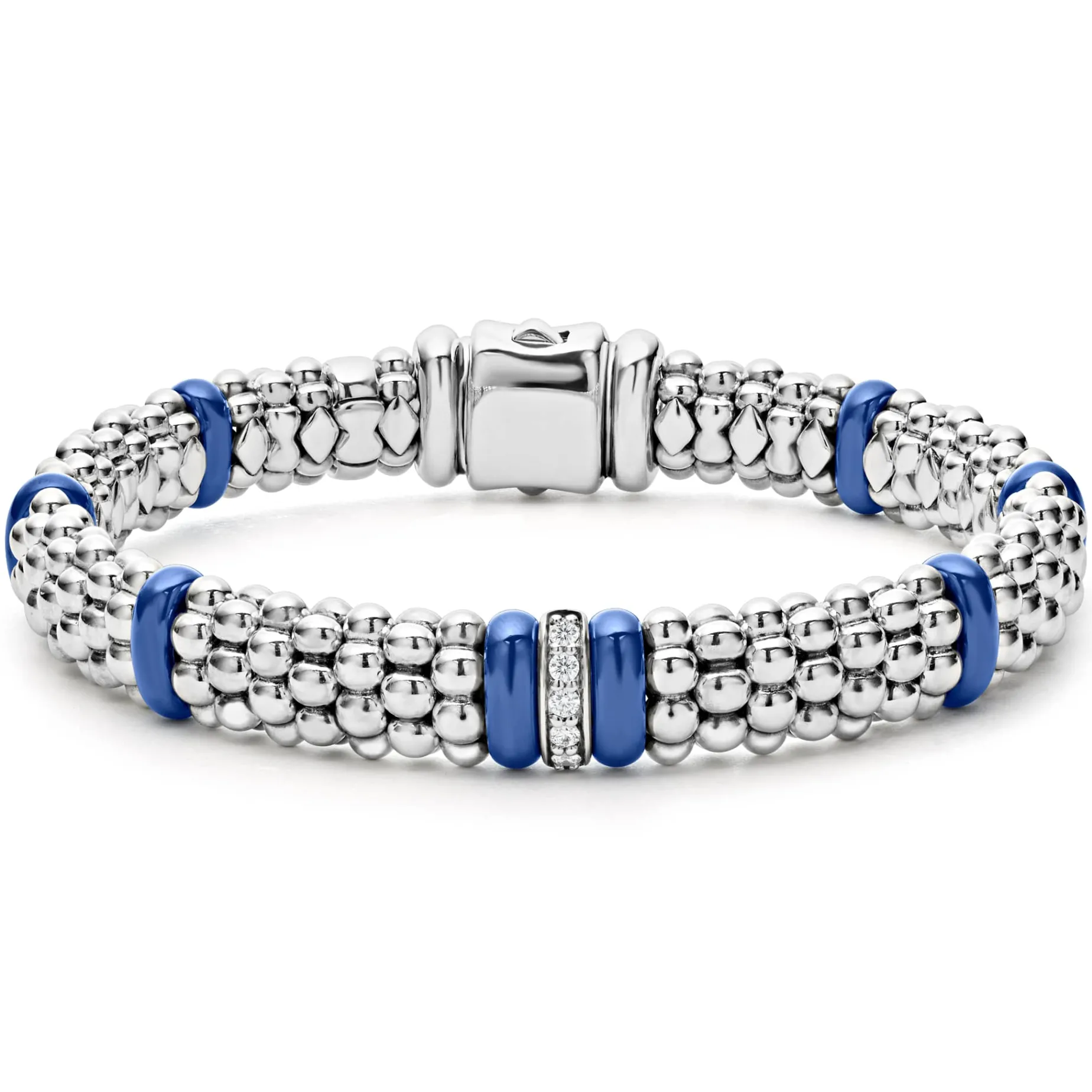 Single Station Diamond Caviar Bracelet | 9mm