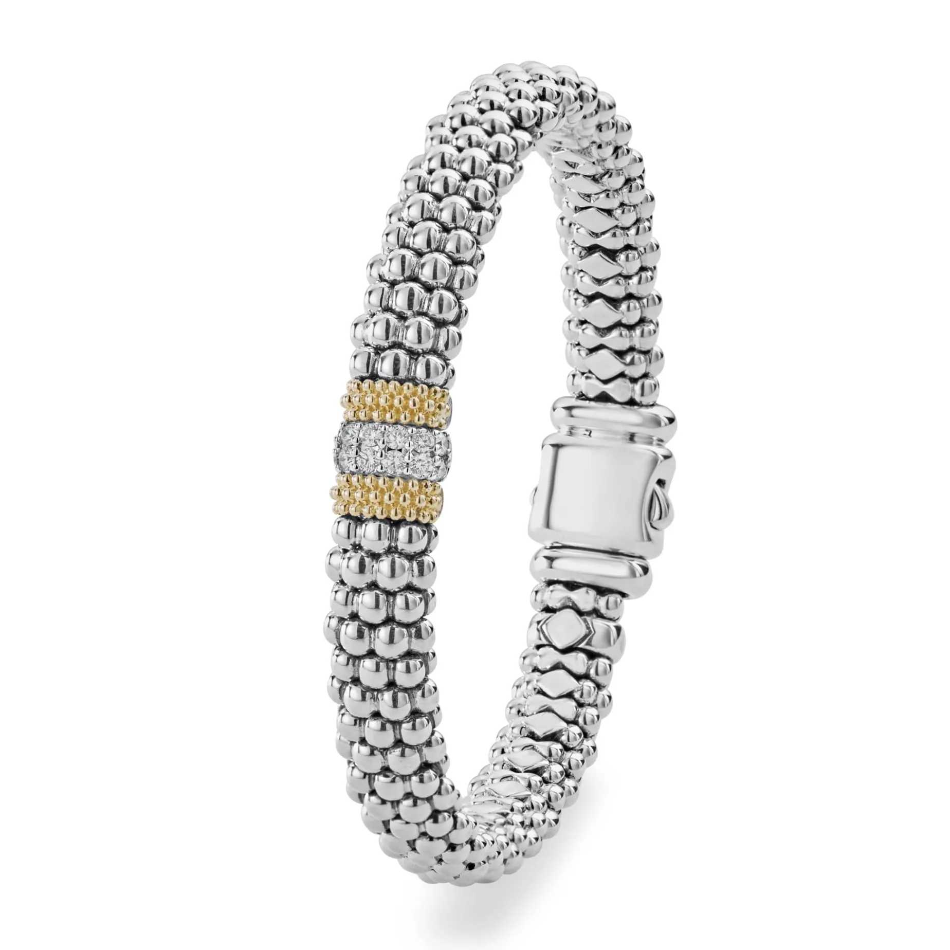 Single Station Diamond Caviar Bracelet | 9mm