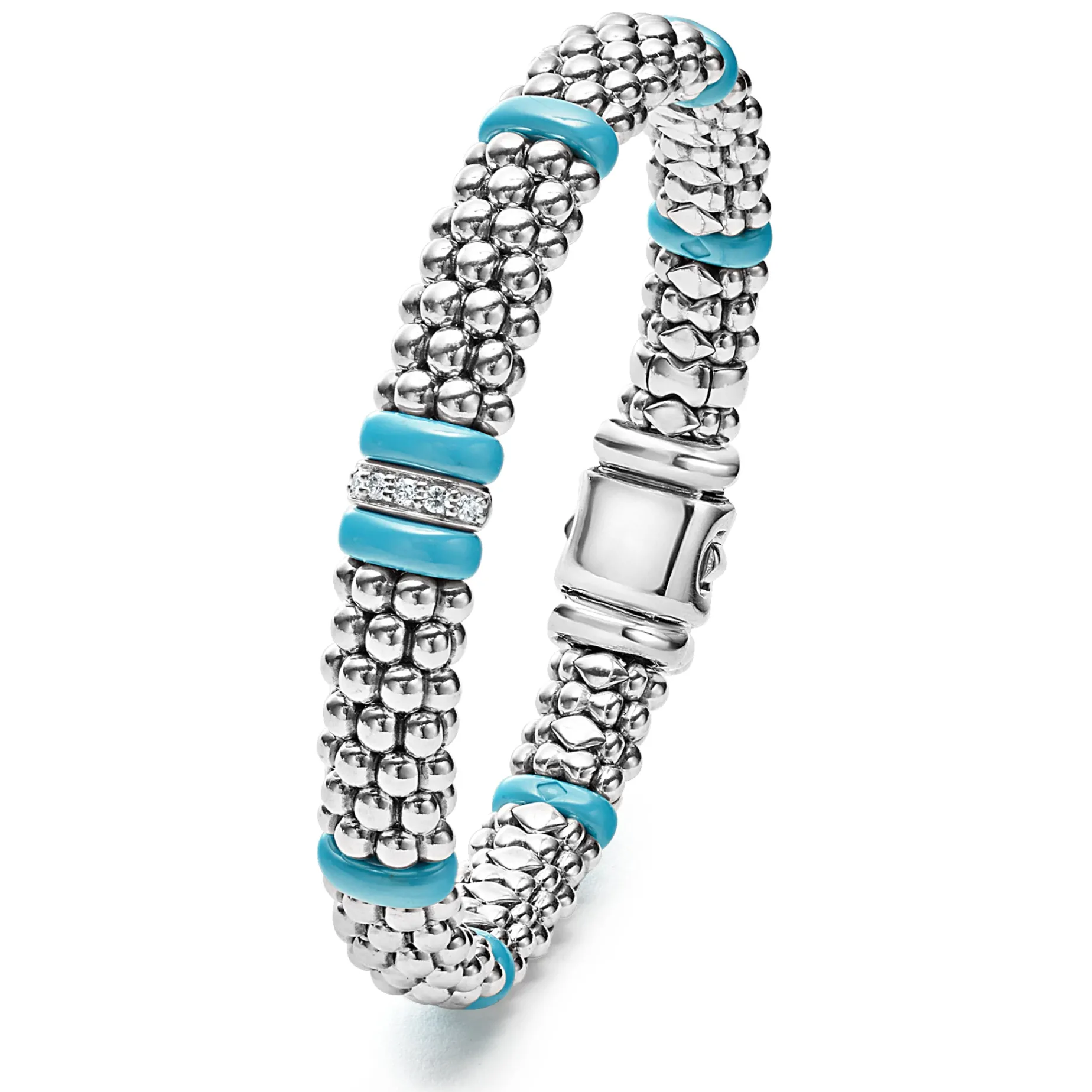 Single Station Diamond Caviar Bracelet | 9mm