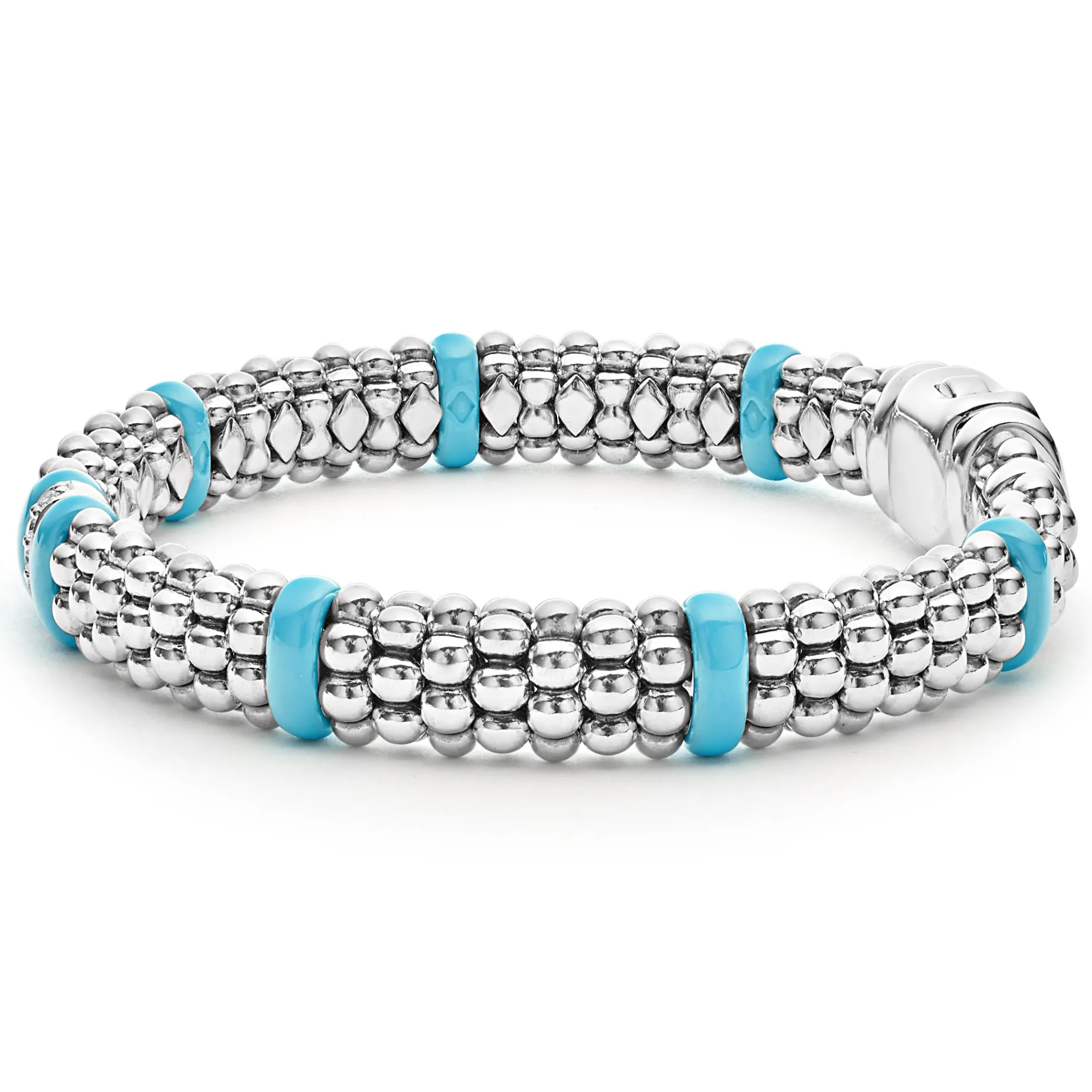 Single Station Diamond Caviar Bracelet | 9mm