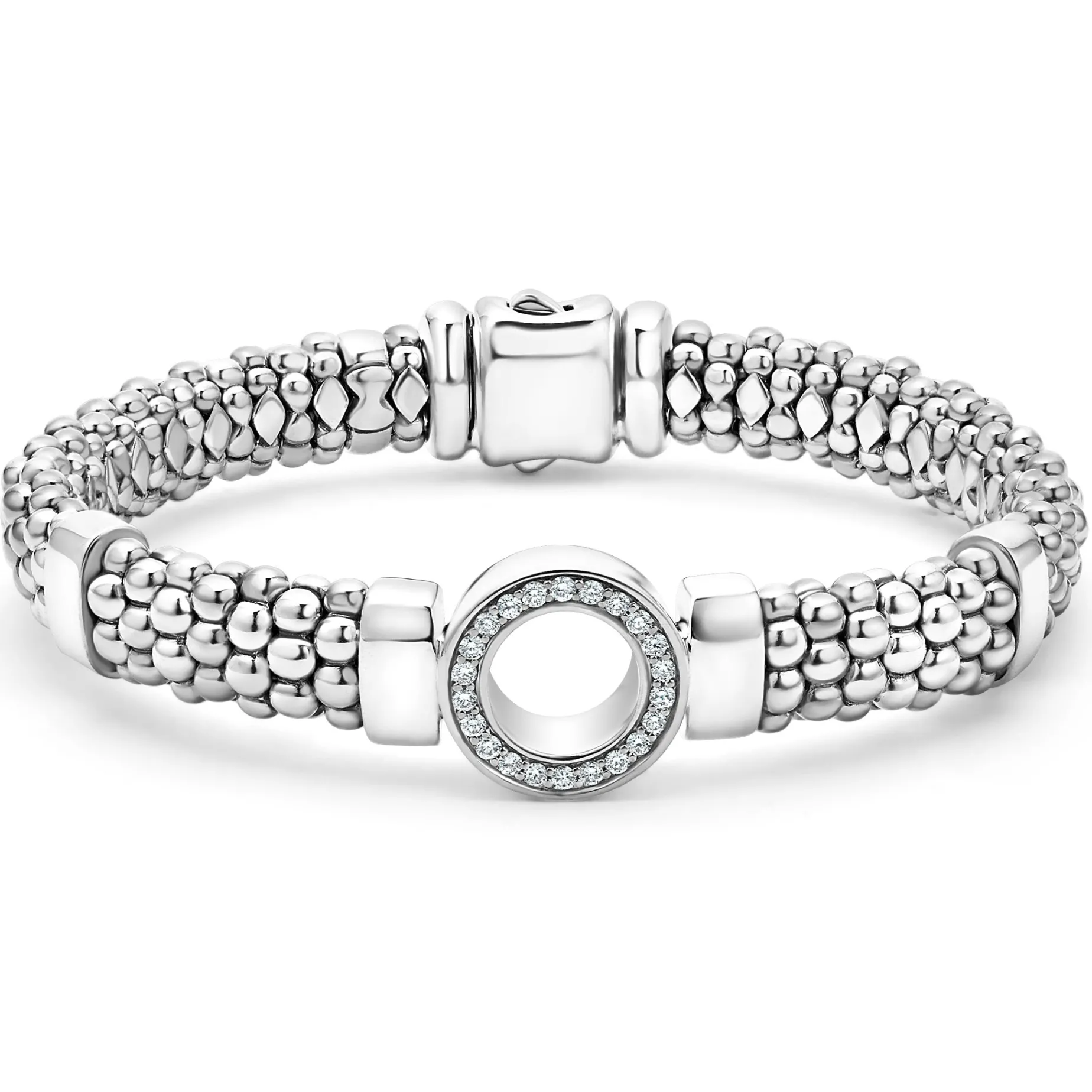 Single Station Diamond Circle Caviar Bracelet | 9mm