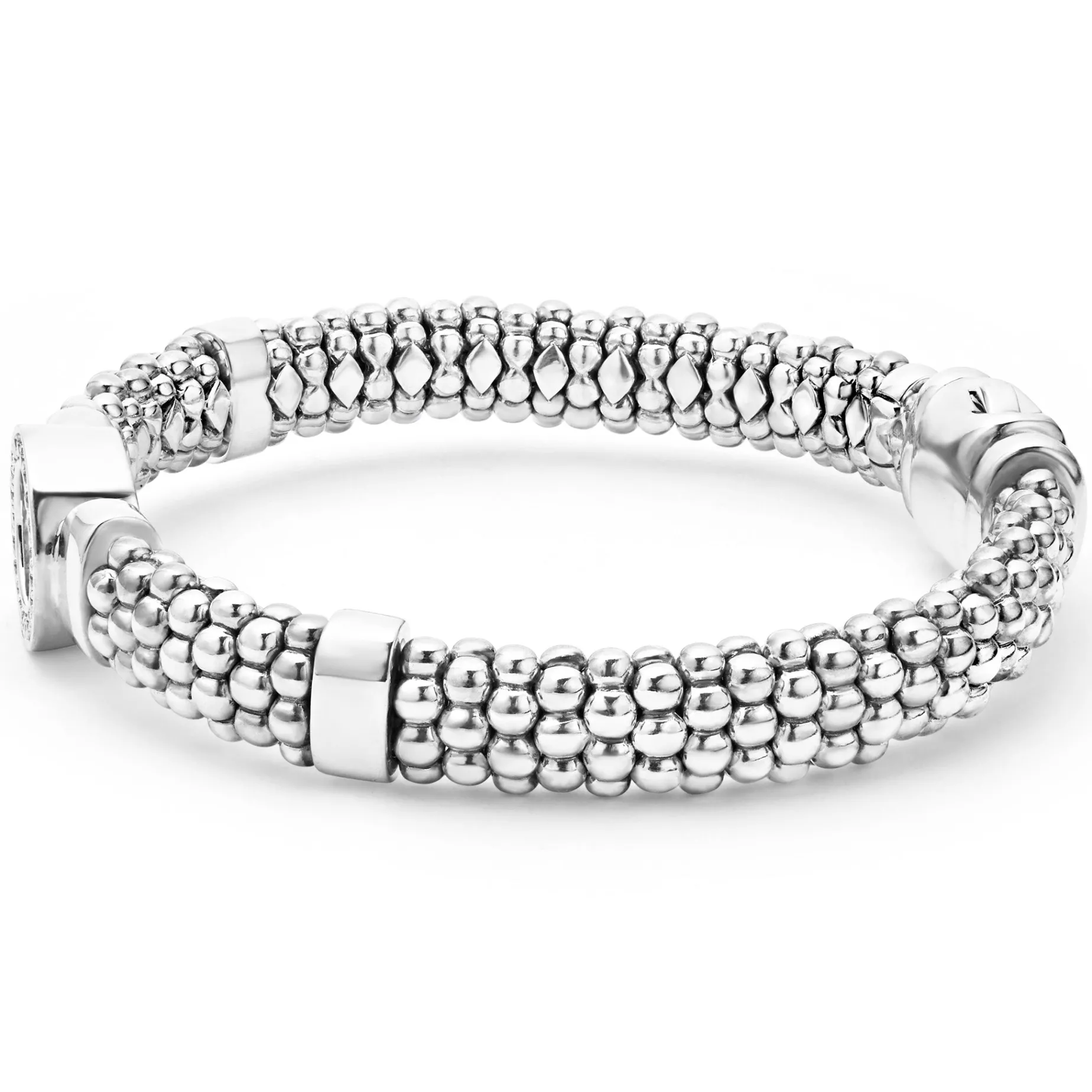 Single Station Diamond Circle Caviar Bracelet | 9mm