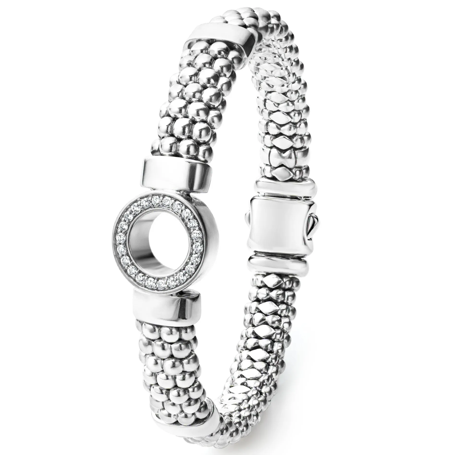 Single Station Diamond Circle Caviar Bracelet | 9mm