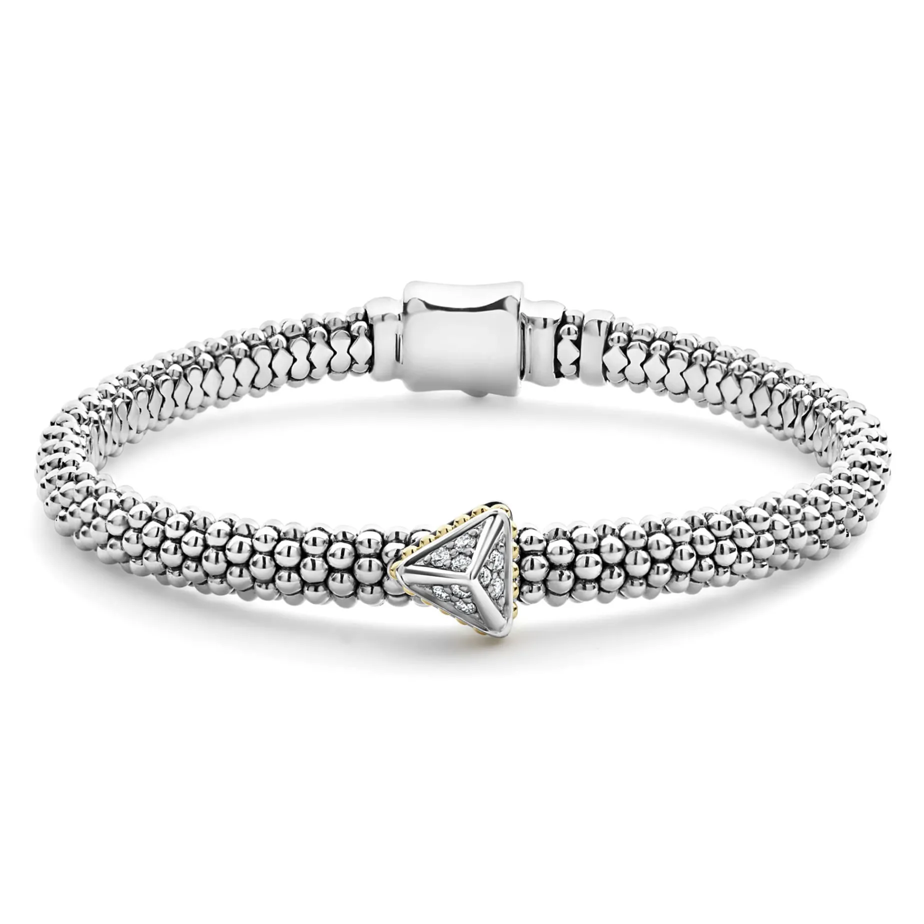 Single Station Pyramid Diamond Caviar Bracelet | 6mm