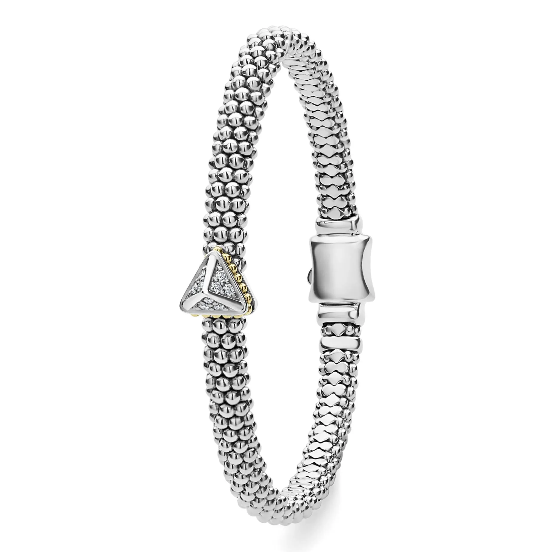 Single Station Pyramid Diamond Caviar Bracelet | 6mm
