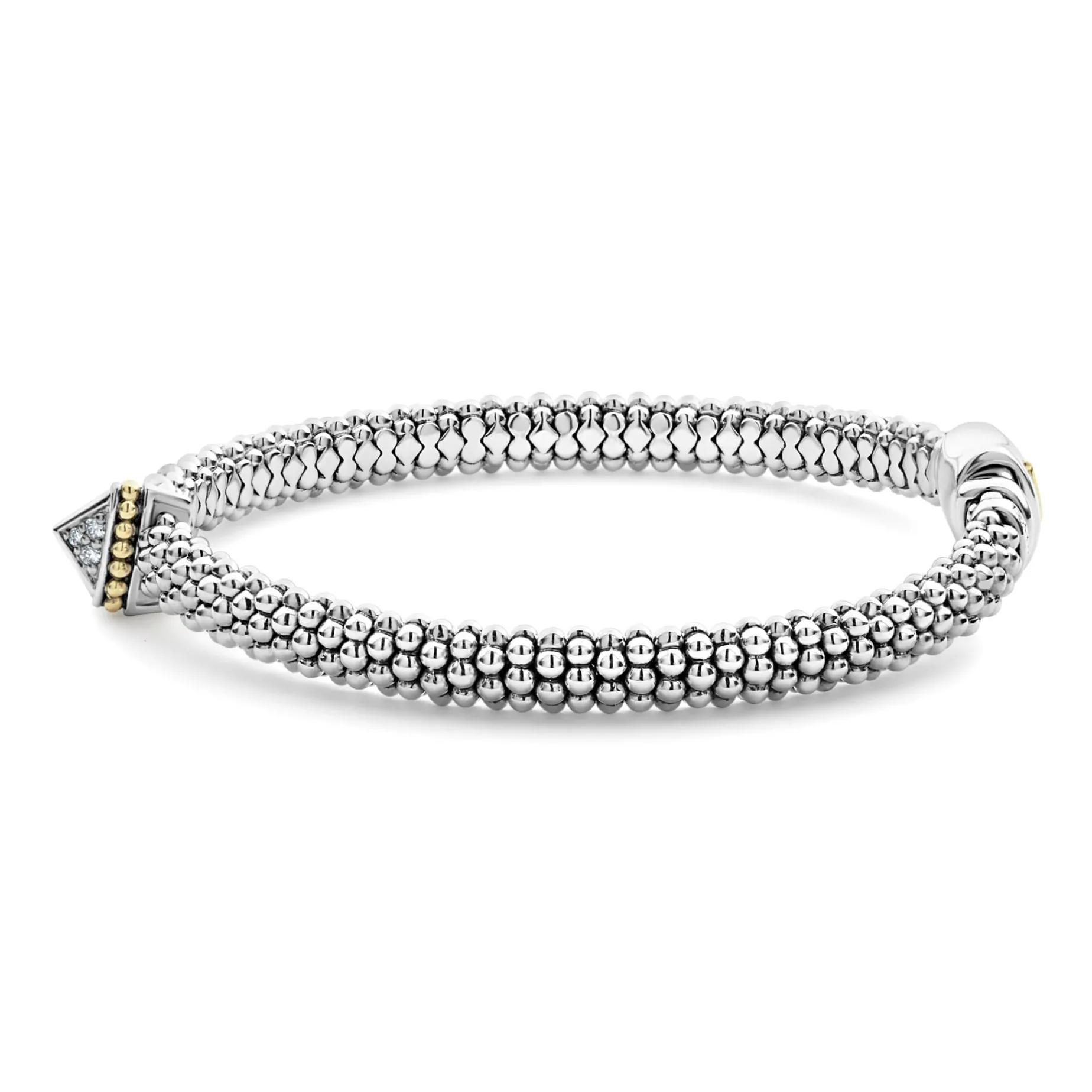 Single Station Pyramid Diamond Caviar Bracelet | 6mm