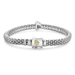 Single Station Pyramid Diamond Caviar Bracelet | 6mm