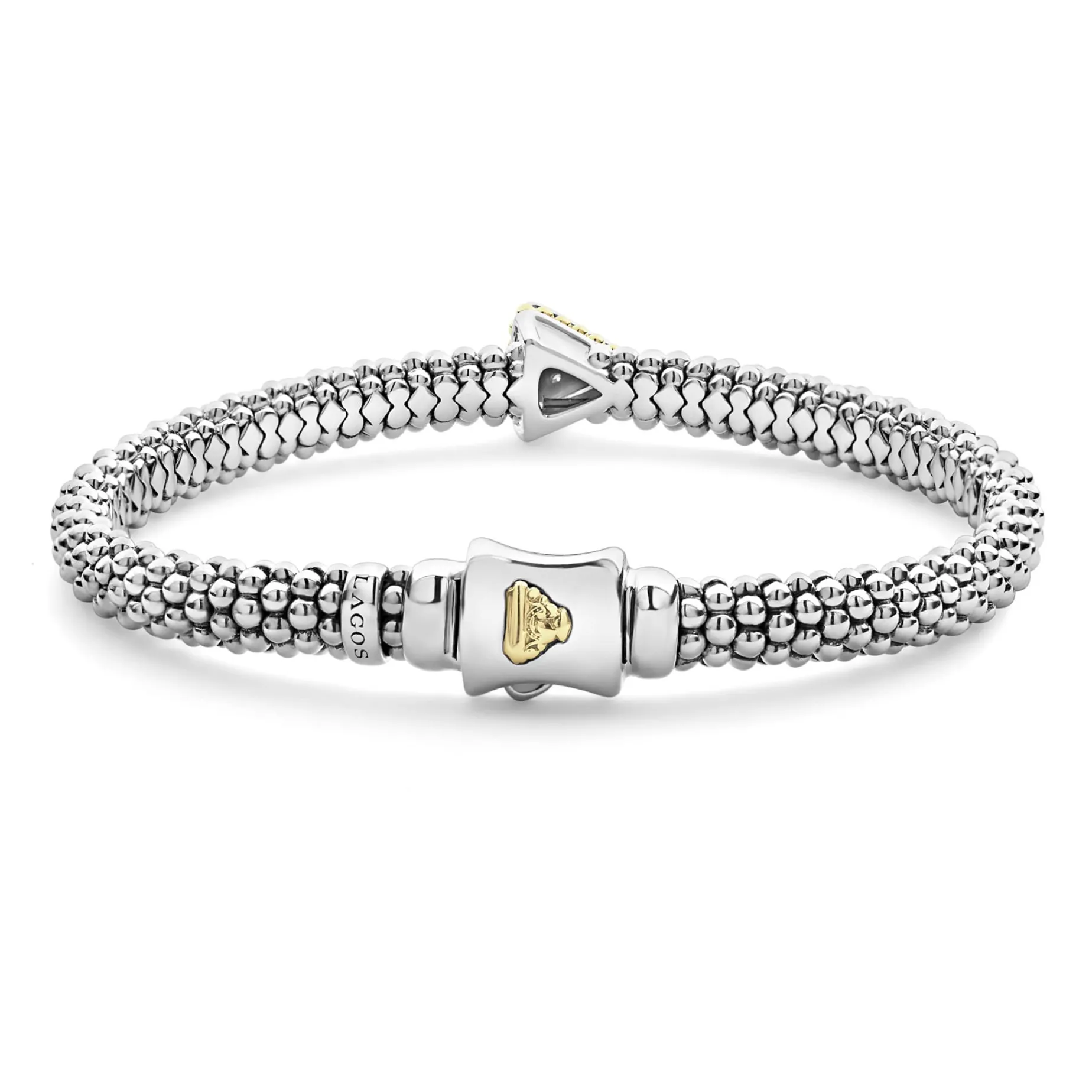 Single Station Pyramid Diamond Caviar Bracelet | 6mm