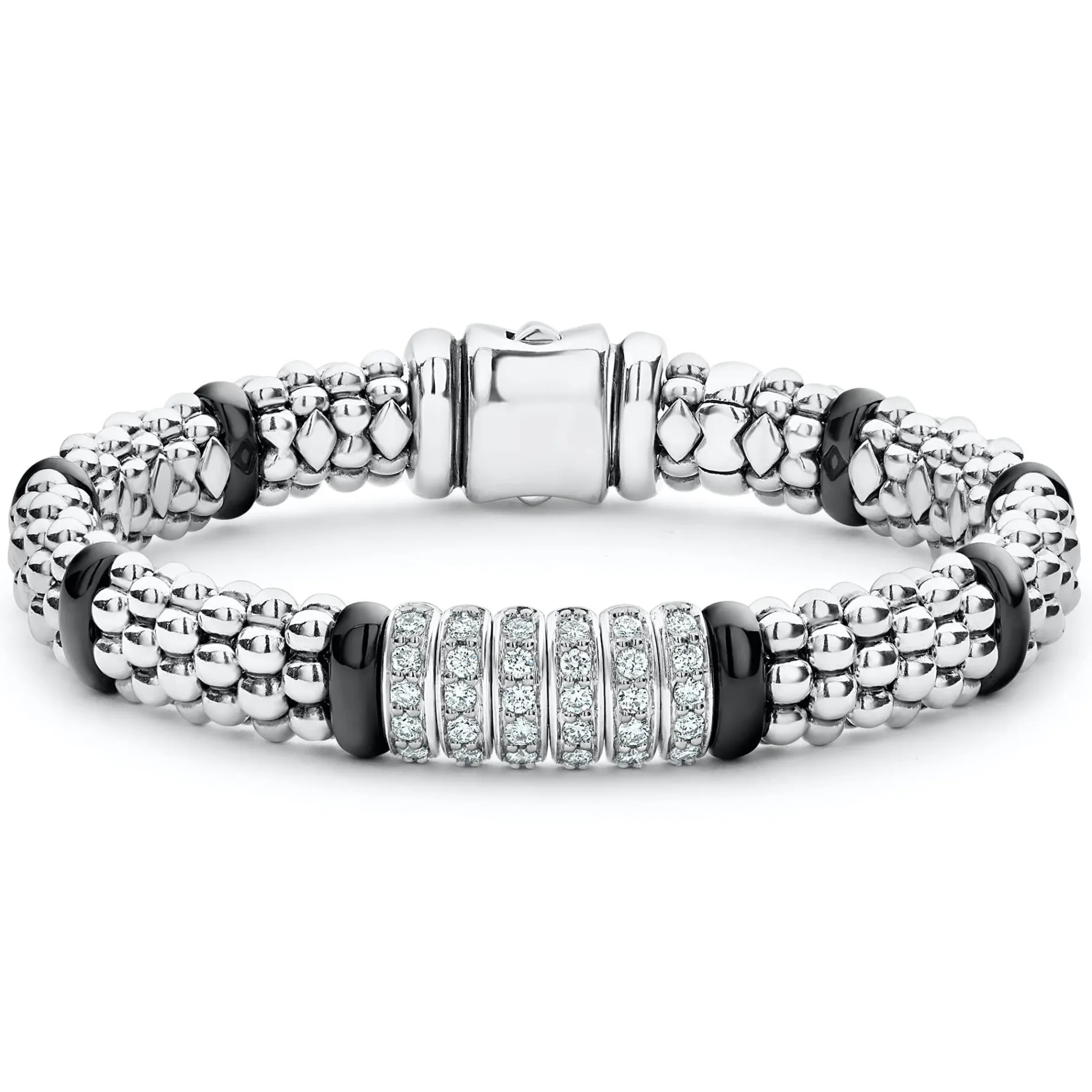 Six Station Diamond Caviar Bracelet | 9mm