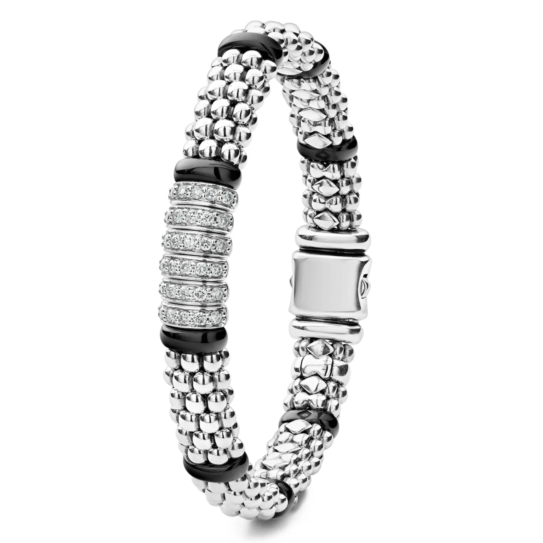 Six Station Diamond Caviar Bracelet | 9mm