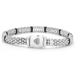 Six Station Diamond Caviar Bracelet | 6mm