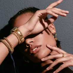 Small 18K Gold Caviar Ball Hoop Earrings