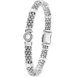Small Single Station Diamond Circle Caviar Bracelet | 6mm