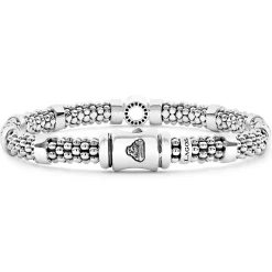 Small Single Station Diamond Circle Caviar Bracelet | 6mm