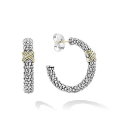 Small X Diamond Caviar Hoop Earrings