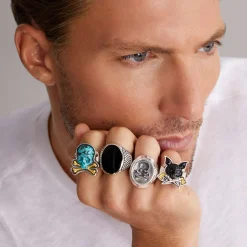 Statement Black Agate Oval Band Ring