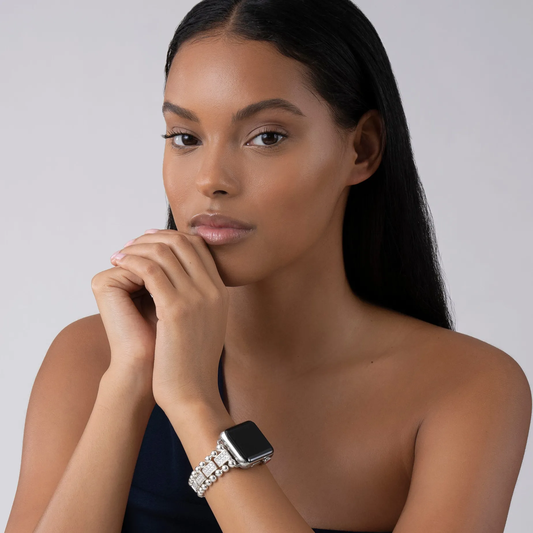 Sterling Silver Full Diamond Watch Bracelet-38-45mm