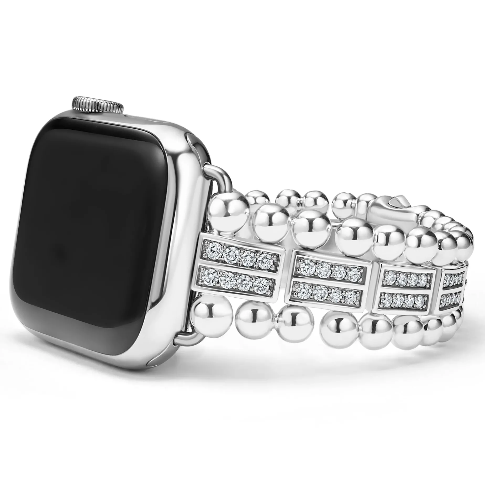 Sterling Silver Two-Row Diamond Watch Bracelet - 38-45mm