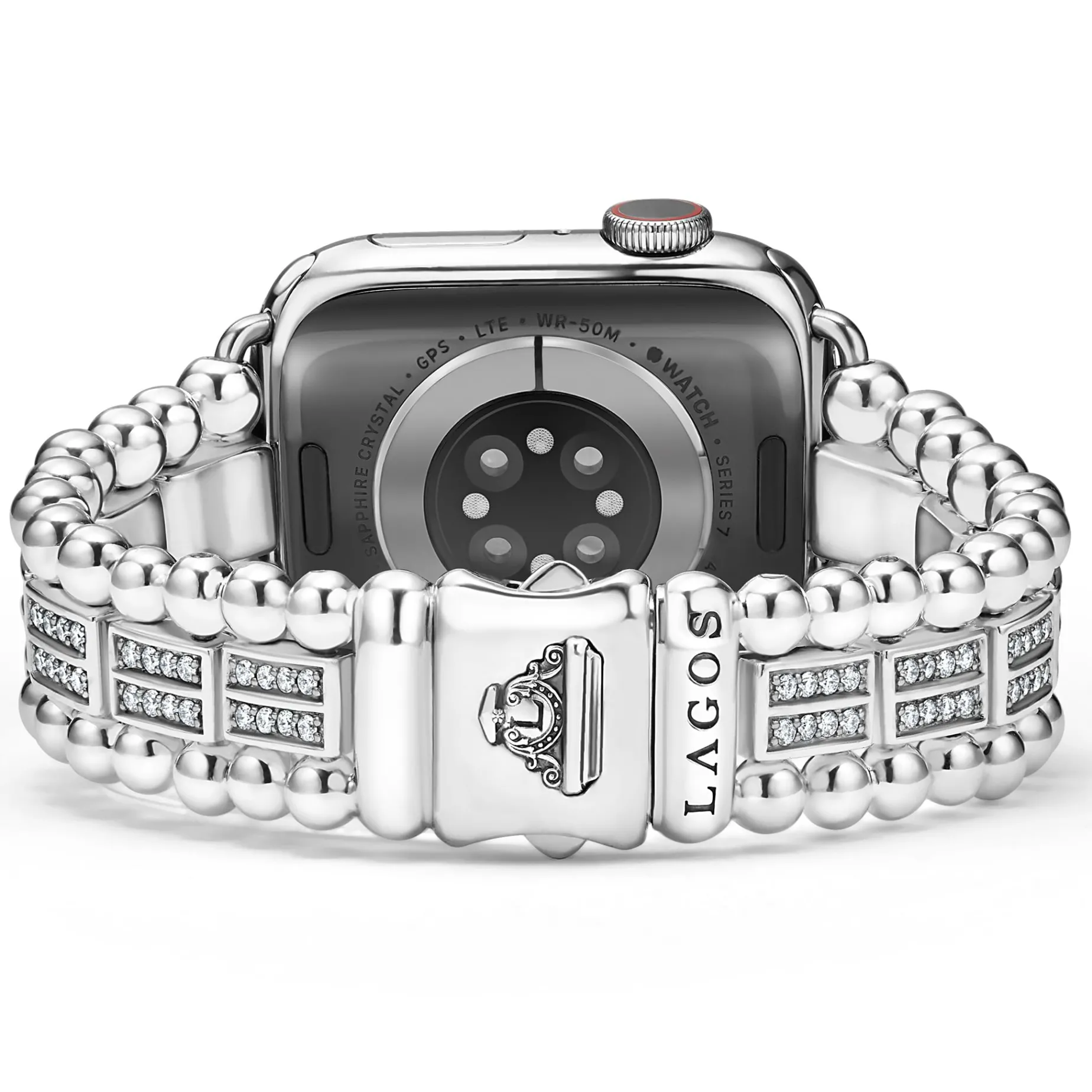 Sterling Silver Two-Row Diamond Watch Bracelet - 38-45mm