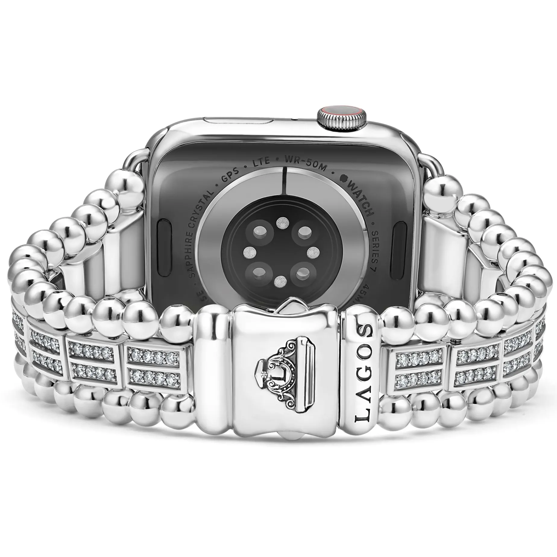 Sterling Silver Two-Row Diamond Watch Bracelet - 42-49mm