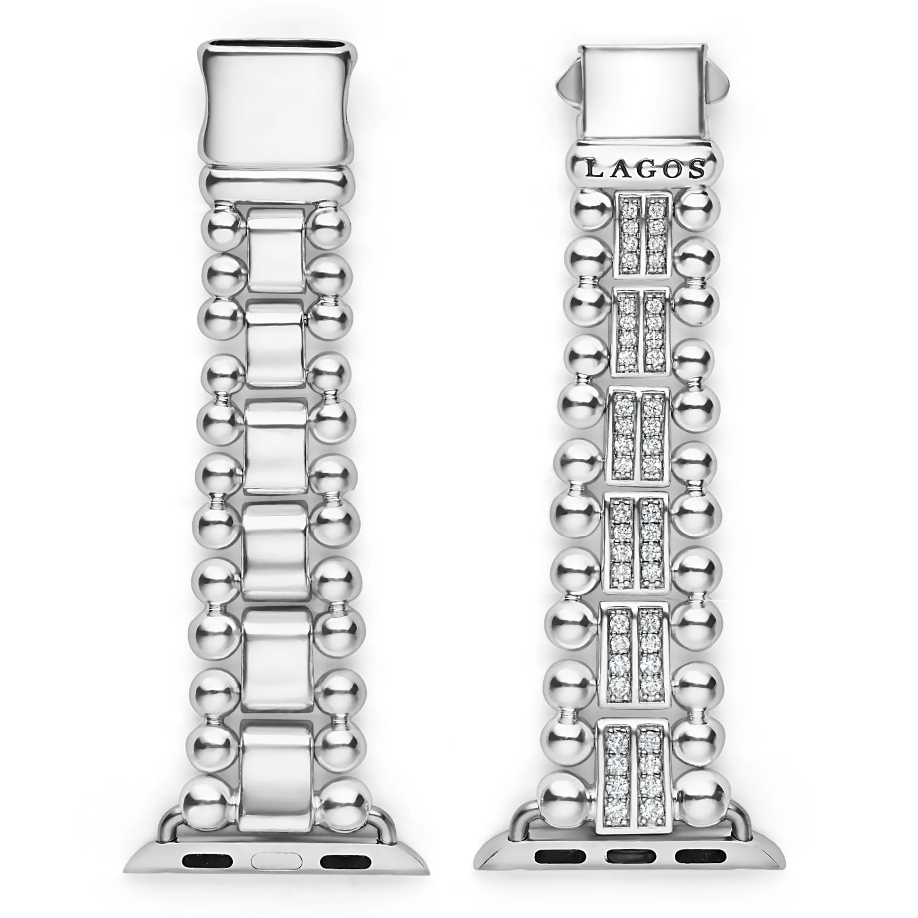 Sterling Silver Two-Row Diamond Watch Bracelet - 38-45mm