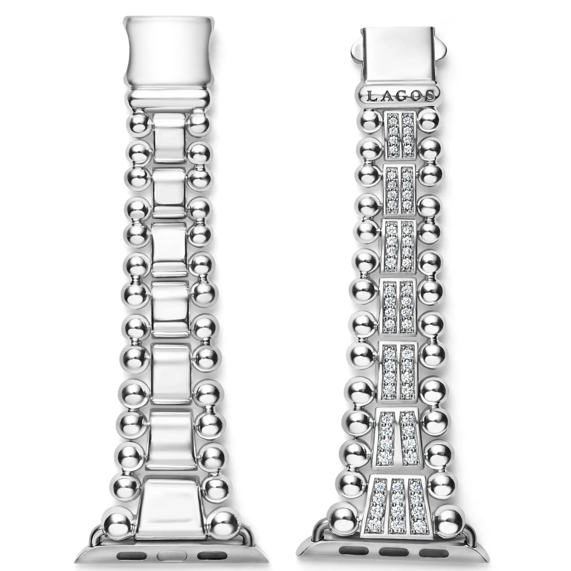 Sterling Silver Two-Row Diamond Watch Bracelet - 42-49mm