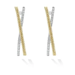 Thin Two-Tone Caviar X Diamond Hoop