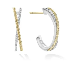 Thin Two-Tone Caviar X Diamond Hoop