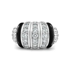 Three Station Ceramic Caviar Diamond Ring