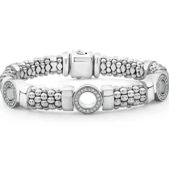 Three Station Diamond Circle Caviar Bracelet | 9mm