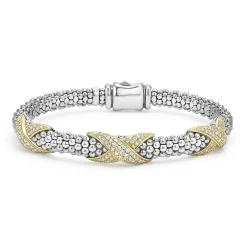 Three Station Diamond X Caviar Bracelet | 6mm