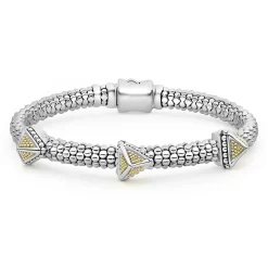 Three Station Pyramid Caviar Bracelet | 6mm