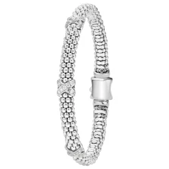 Three Station Silver X Diamond Bracelet | 6mm