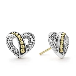 Two-Tone Beaded Heart Stud Earrings