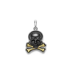 Two-Tone Black Agate Skull and Bones Pendant
