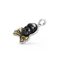 Two-Tone Black Agate Skull and Bones Pendant