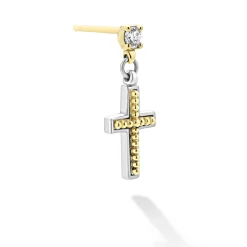 Two-Tone Diamond Cross Earring