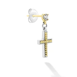 Two-Tone Diamond Cross Earring