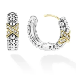 Two-Tone Diamond Huggie Earrings