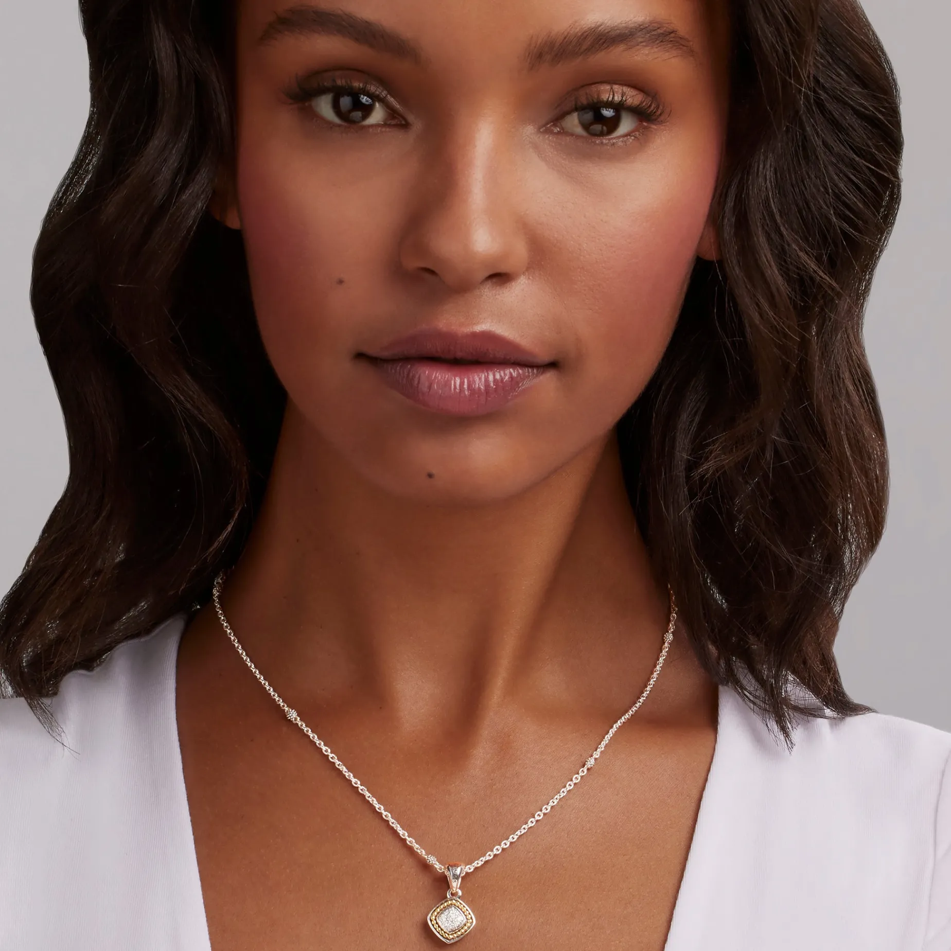 Two-Tone Diamond Pendant Necklace