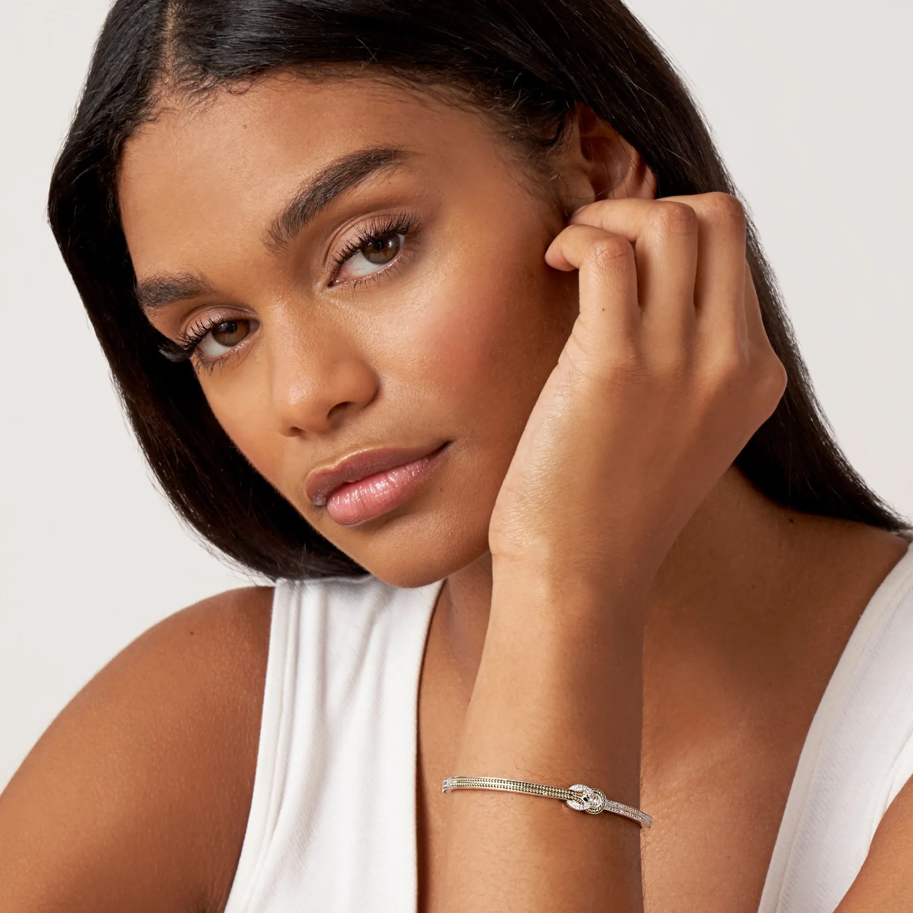 Two-Tone Knot Diamond Cuff Bracelet