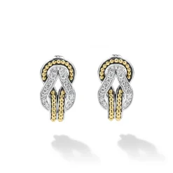 Two-Tone Knot Diamond Huggie Earrings