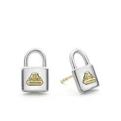 Two-Tone Lock Crest Stud Earrings