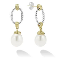 Two-Tone Oval Drop Pearl Earrings