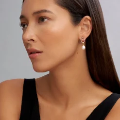 Two-Tone Oval Drop Pearl Earrings