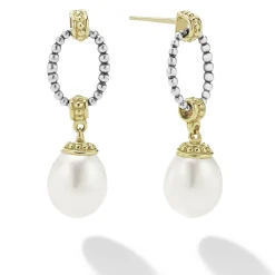Two-Tone Oval Drop Pearl Earrings